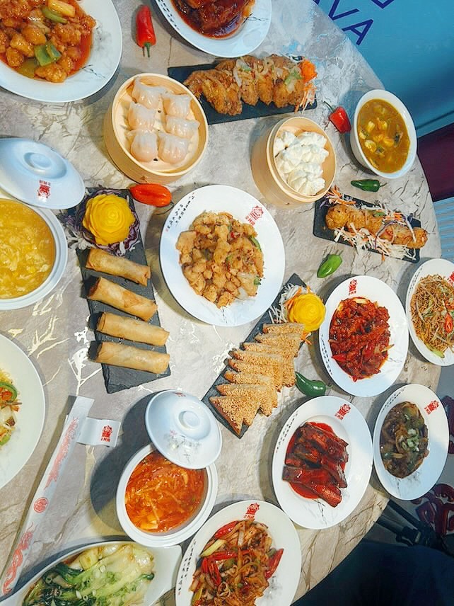 Family feast of Chinese dishes